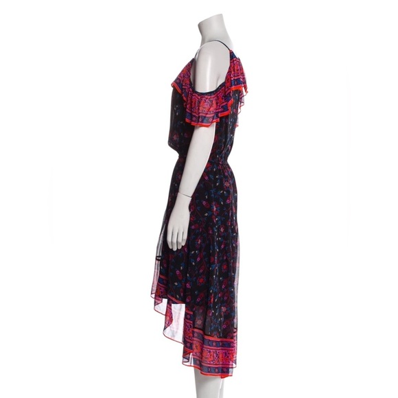 Joie NWT 100% silk high low hem floral ruffle midi dress black pink red blue - Picture 2 of 16